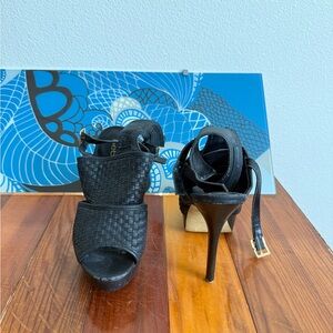 Black Stiletto Heels with Peep-Toe Ankle Design